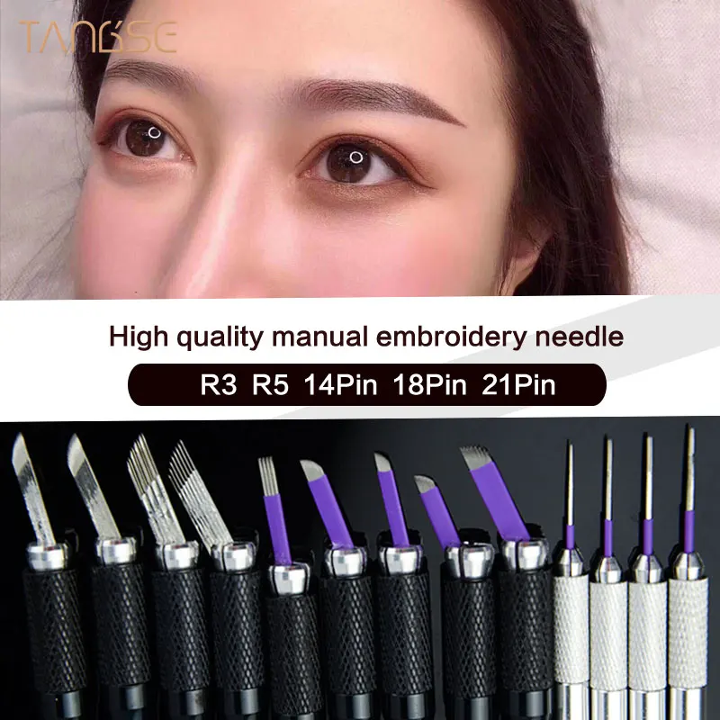 

TANGSE 10 PCS r3/r5/14/18/21 Needles micropigmentation machine For Eyebrow Tattoo Microblading Pen Machine Makeup Permanent Mak