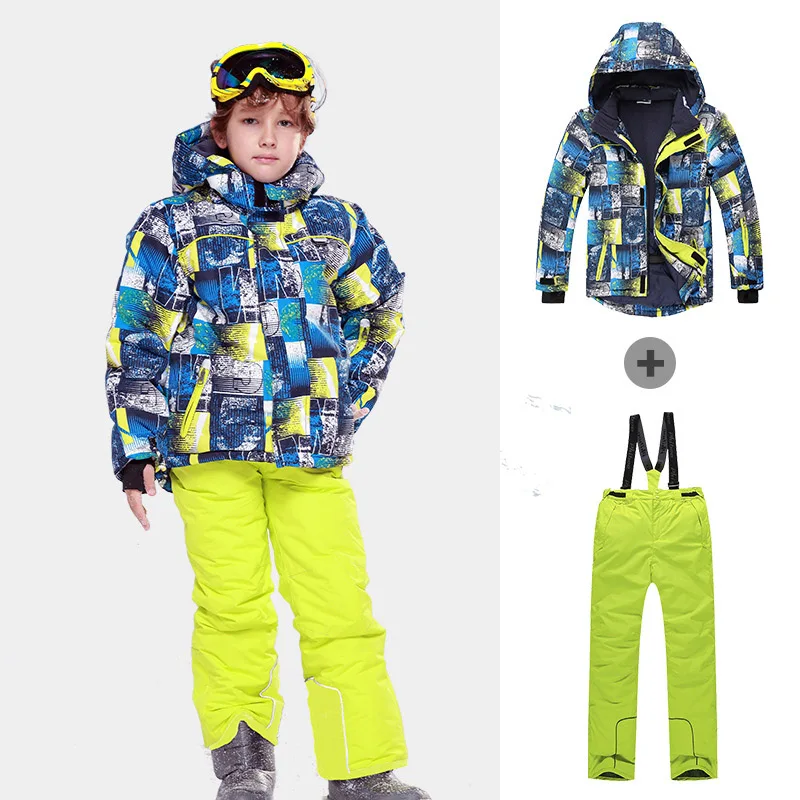 Детский лыжный костюм ветрозащитная Водонепроницаемая детская Лыжная одежда теплая куртка и штаны, комплект для девочек и мальчиков, зимняя Лыжная одежда для занятий сноубордингом - Цвет: color 01