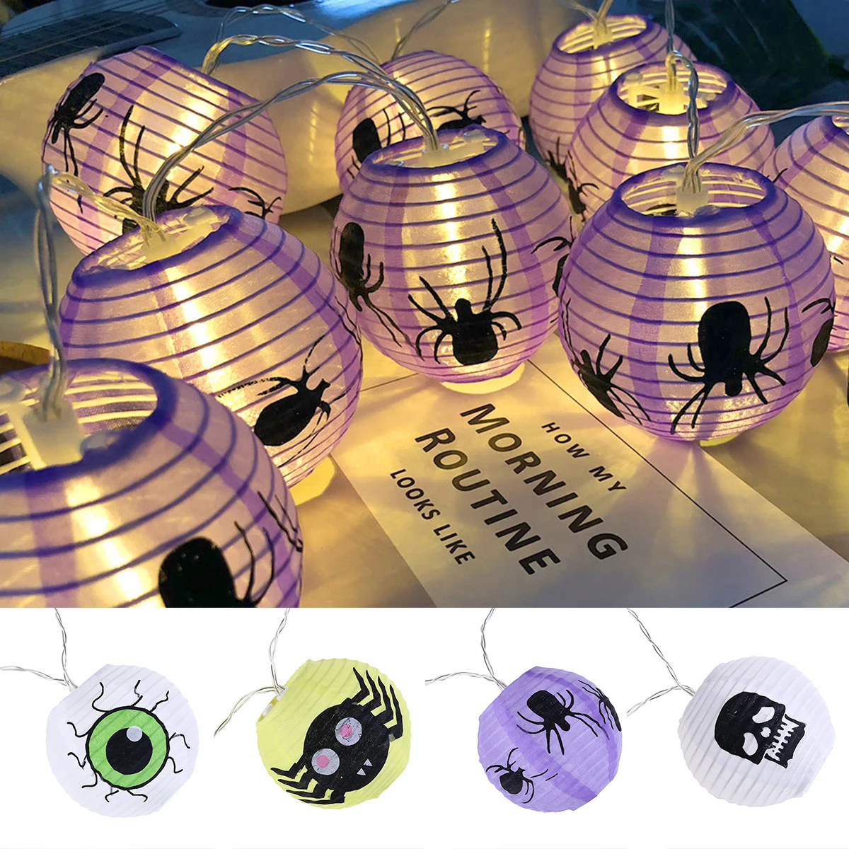 10 шт. светодиодный светильник для глаз на Хэллоуин, паутина с паучком, праздничные украшения для сада, фонарики, подвесные вечерние шары