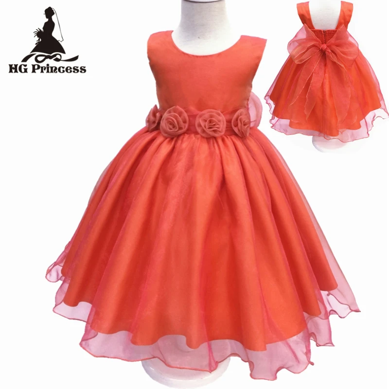 Free Shipping HG Princess Organza kids evening gowns 2021 New Arrival Girls Dress 2T-10T Orange Flower Girl Dresses For weddings |