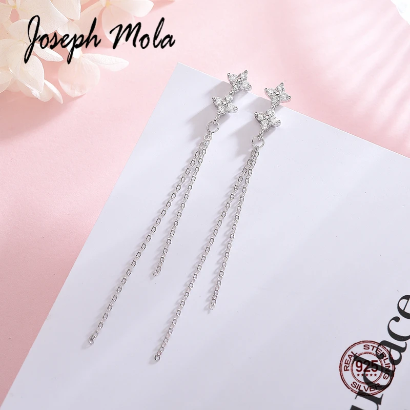 

Joseph Mola 925 Sterling Silver Tassel Earring Cubic Zirconia Flowers Rose Gold Color Long Drop Earrings for Women Party Jewelry
