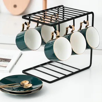 

Creative Gold Foil-Side Coffee Mug Set Gift Box Nordic Coffee Set Ceramic European-Style Small Luxury Afternoon Tea Set