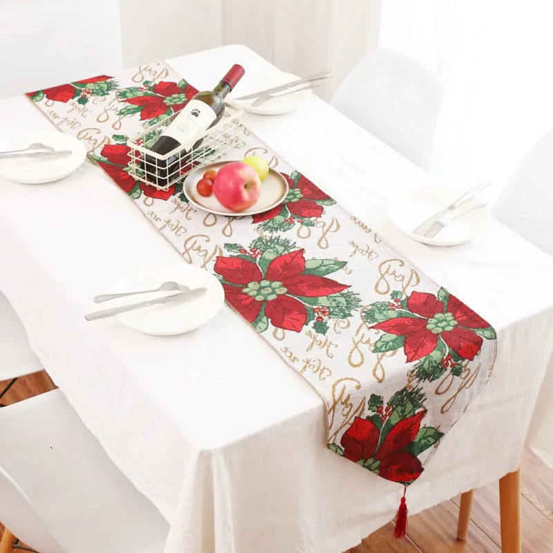 

Christmas Tablecloth Runner Long Strip Table Cloth Elk Floral Printed Tablecloth Linen Table Runner Festive Table Dcoration