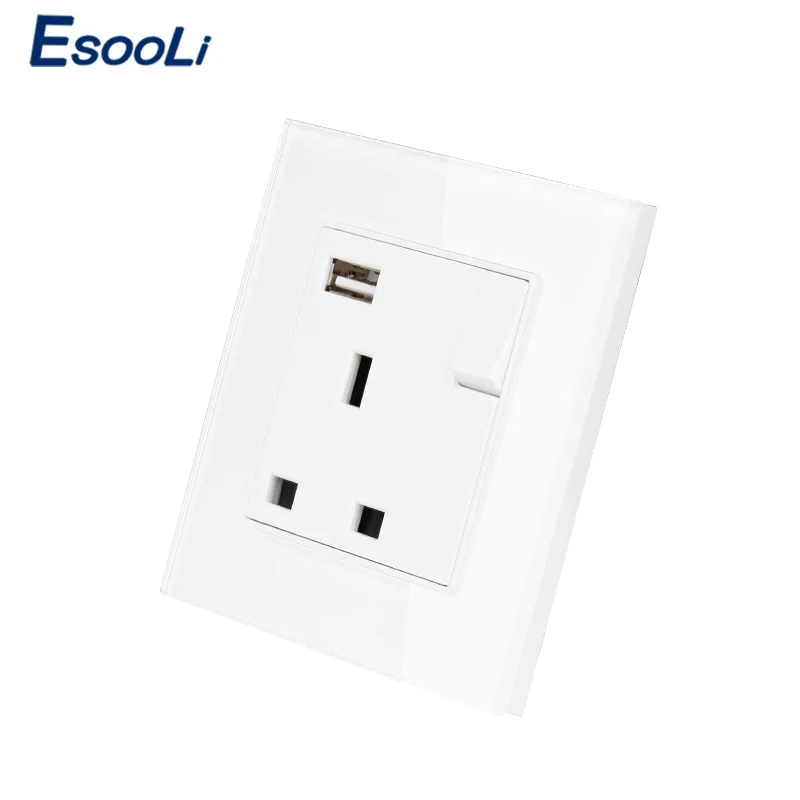 Esooli Хрустальная стеклянная панель 3 отверстия стандарт Великобритании электрические розеточные разъемы с usb-портом зарядки для мобильного выхода 5 в 2.1A