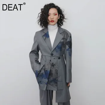 

DEAT 2020 NEW spring high street women clothes turn-down collar full sleeves pleated single breasted printed jacket WK60602L