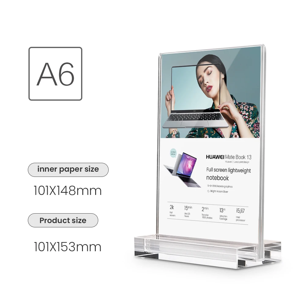 

A6 Display Stand Clear Pure Acrylic Desktop Advertising Sign Board Sign Holder