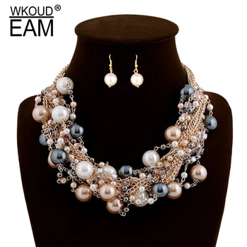 

WKOUD EAM 2020 New Women's Choker Set Bohemia Pearl Necklace Jewelry Women Hit Color Fashion Accessory Set Tide PF030