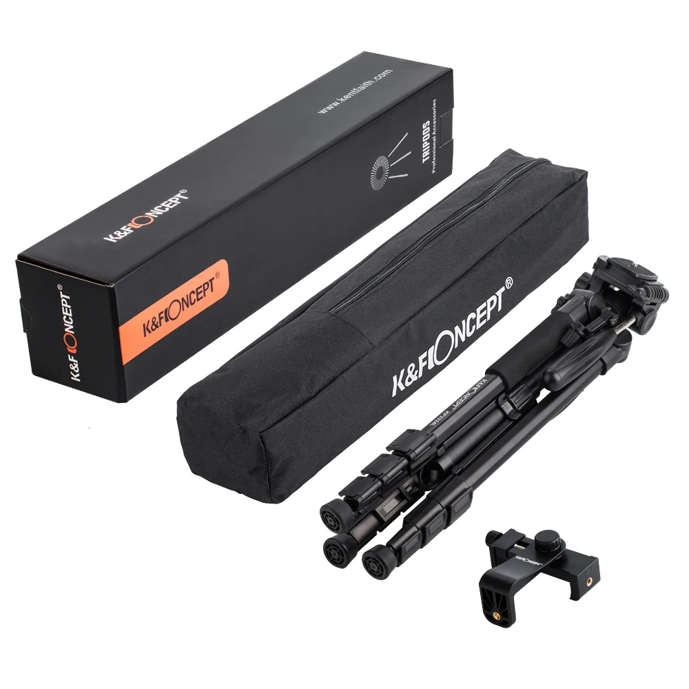 K&F Concept Tripod For Phone Professional Portable Travel Aluminium 56inch Compact camera Tripod with 3-Way Pan Tilt Head