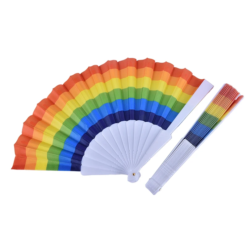 Home Decor Fan  Rainbow Hand Held Folding Fan Dance For Gay Pride Parties Decoration Fan Art Craft Decor 1Pcs