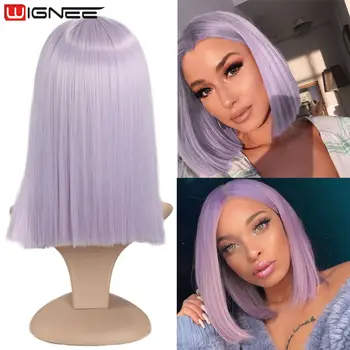 

Wignee 2 Tone Ombre Brown Ash Blonde Synthetic Wig for Women Middle Part Short Straight Hair High Temperature Cosplay Hair Wigs