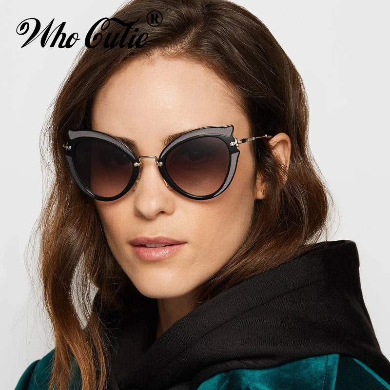 WHO CUTIE 2018 винтажные бархатные солнцезащитные очки кошачий глаз женские брендовые