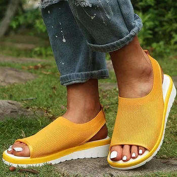

Women's Sandals Summer Shoes Flying weave For Women Comfortable Wedge Shoes Comfy Fish Mouth Soft Fashion Platform Sandals Shoe