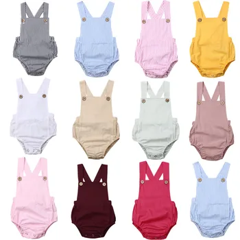 11Color Newborn Infant Baby Boy Girl Bodysuit Summer Button Jumpsuit Striped Casual Sleeveless Backless Solid Outfits Clothes 1