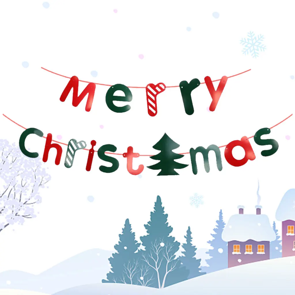 

Red Green Paper Merry Christmas Banner Wall Hanging Garland Xmas Tree Pattern Bunting Flag For Christmas Party Decoration Prop