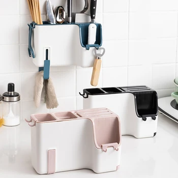 

Wall Mounted Cutlery PP Box Spoon Chopsticks Fork Storage Lightweight Space-saving Durable Drain Rack Kitchen Tools