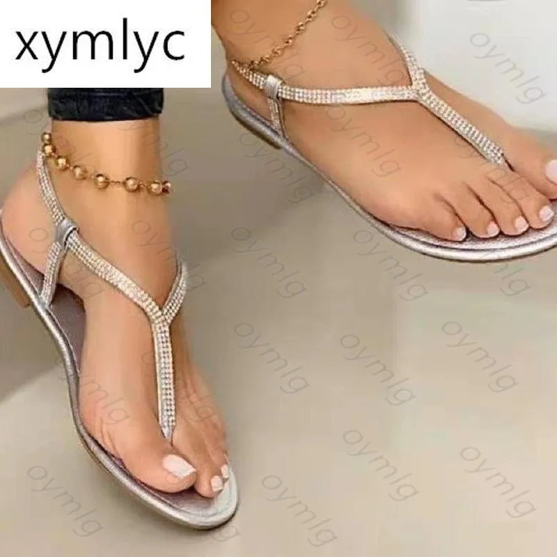Summer Women's Sandals 2021 Fashion Rhinestone Bottom Female Clip Toe Shoes Outdoor Beach Flats Zapatos Plataforma Mujer | Обувь