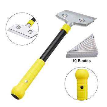 

Long Handle Wallpaper Scraper Glass Tile Floor Gap Wall Paper Handheld Shaver Remover Floor Tile Adhesive With 10Pcs Blades