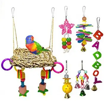 

1 Set Bird Parrot Swing Chew Toys Pet Cage Hanging Hammock Finches Climbing Net