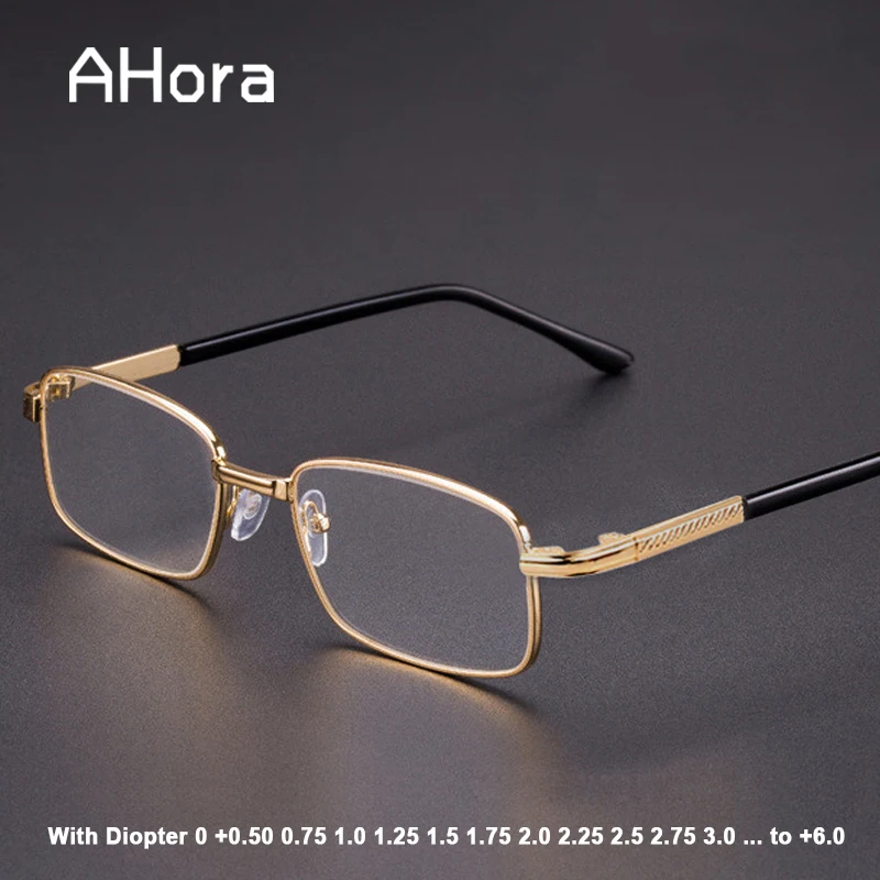 Reading Glasses Ahora Men Glass Lens Metal Presbyopia Anti-fatigue 0 +0.5 0.75 1.0 1.25 1.5 1.75 2.0 2.5 2.75 3.0 to 6.0