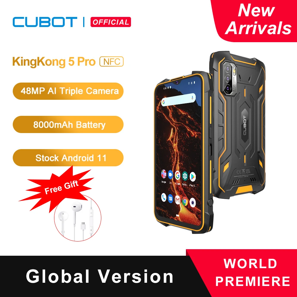 Cubot KingKong 5 Pro Rugged Phone IP68/IP69K Waterproof Smartphone NFC 8000mAh 48MP Triple Camera Android 11 64GB Global Version android umx cell phone