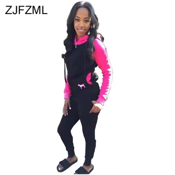 

Contrast Color Flush 2 Piece Matching Sets Women Hooded Long Sleeve Sweatshirts and Long Pants Plus Size Fall Winter Causal Set