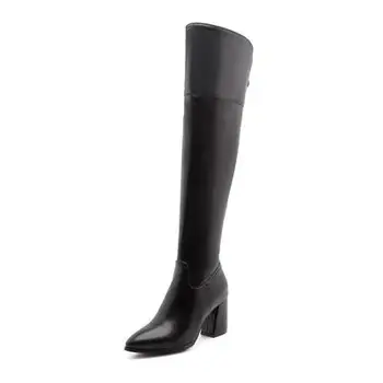 

New autumn and winter boots high boots over the knee side zipper thick heel boots