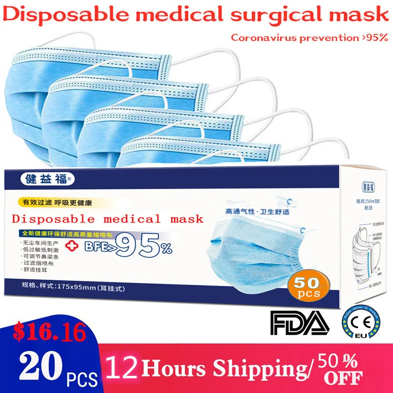 

20 pieces / pack disposable medical masks three layers of meltblown cloth anti-coronary virus sanitary masks KN95 KF94