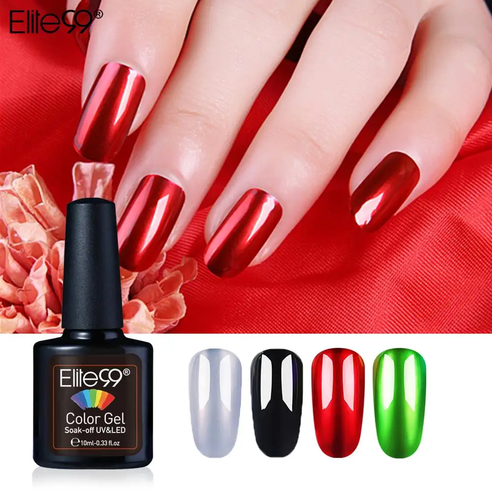 

Elite99 10ml Mirror Titanium Red Gel Nail Polish Mirror Metal Color Soak Off UV Gel Varnish Silver Base Needed Nail Art Lacuqer