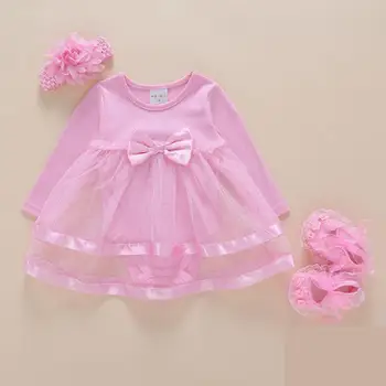 

Newborn Clothes Girls Dresses Clothing 2020 Fashion Autumn Cotton Bowknot Birthday Baby Girl Dress Solid Princess Baby Outfits