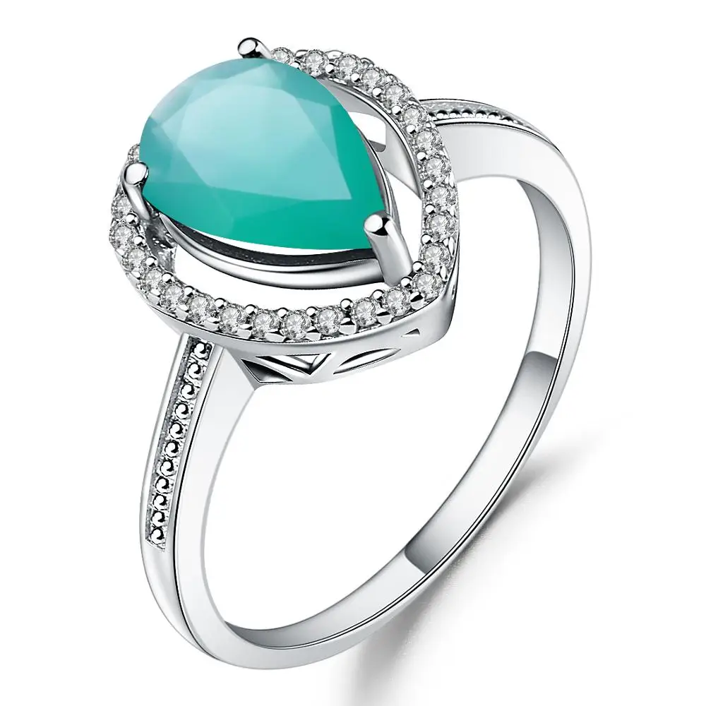 

GEM'S BALLET 1.57Ct Natural Green Agate Gemstone Ring 100% 925 Sterling Silver Vintage Engagement Rings for Women Fine Jewelry