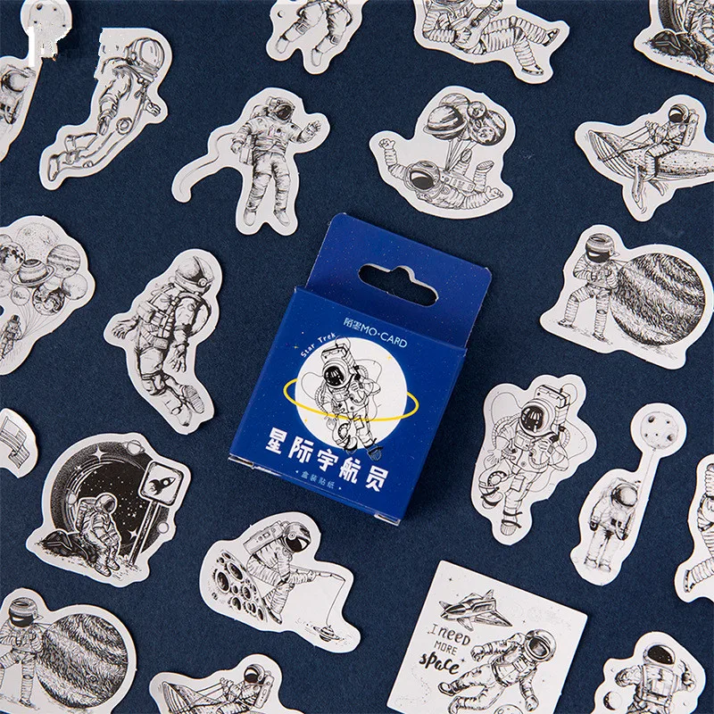 

45 pcs/pack Interstellar astronauts Paper Small Diary Mini Cute box Stickers set Scrapbooking Cute Flakes Journal Stationery
