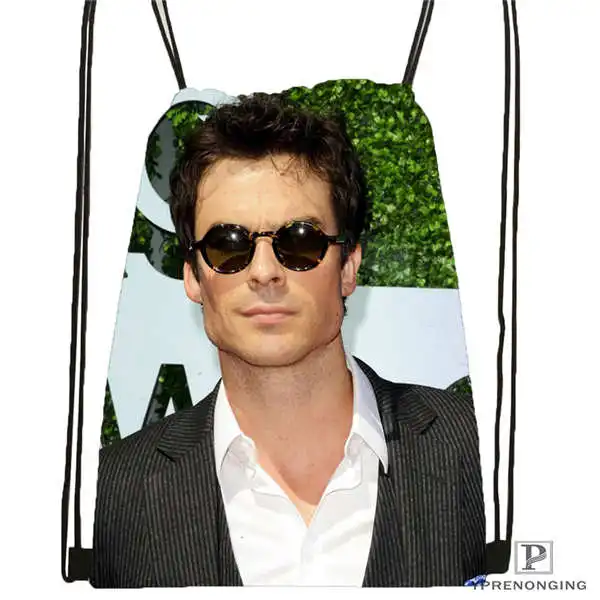 Drawstring Backpack Пользовательский Ian-Somerhalder-Lost-Reunion походная сумка на шнурке милый рюкзак для детей(черная спинка) 31x40 см#180611-03-102 - Цвет: Drawstring Backpack