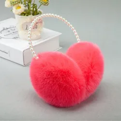 Novidade pérola inverno earmuffs mulheres pele earmuff aquecedores de orelha meninas coelho pelúcia quente orelha muff orelha acessórios para o cabelo