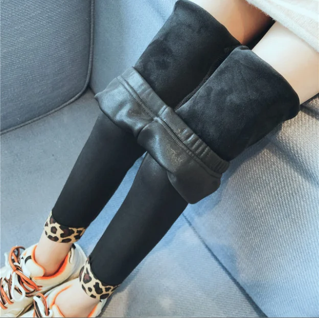 Baby Girls Leopard Leggings Winter Kids Thick Velvet Leggings Children Warm Trousers Faux PU Leather Legging