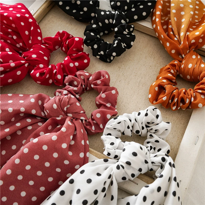 

Fashion Polka Dot Streamers Bowknot Scrunchie Elastic Hair Bands Women Hair Rope Ties Ribbon Bands Sweet Girls Hair Accessories