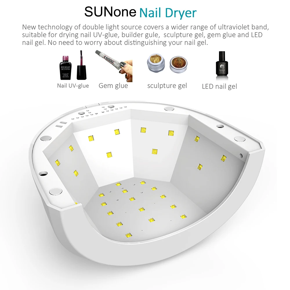 SUNone Smart 48W LED UV Lamp Nail Lamp Nail Polish Dryer with 3 Timers Fingernail Toenail Gel Curing White Light Heater Machine