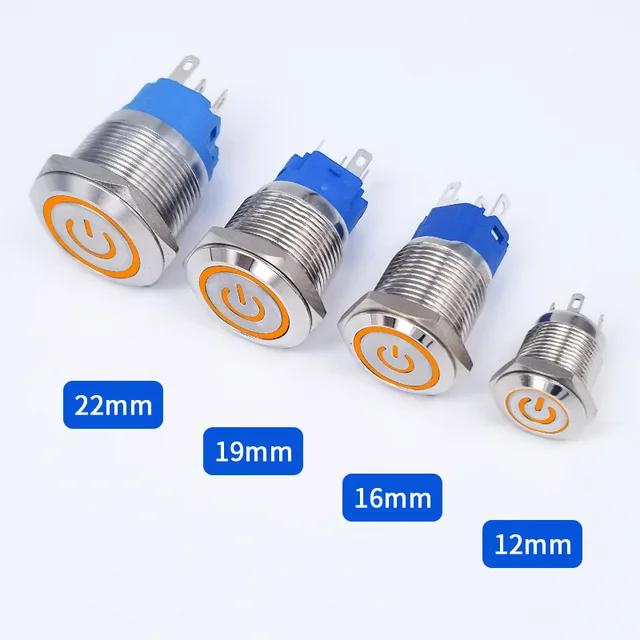 12/16/19/22mm Metal Push Button Switch Momentary Latching Fixed Electric On Off Power Start Stop LED Light 3V 6V 12V 24V 220V Yellow power pattern
