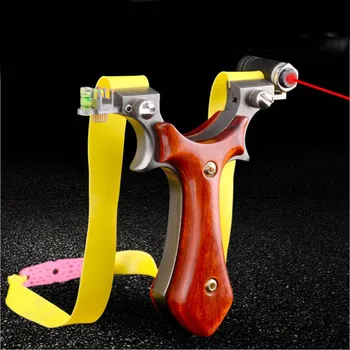 

Hunting Stainless Steel Laser Slingshot Wood Patch Precise Slingshot with Flat Rubber Band Outdoor Laser Infrared Aiming Sling