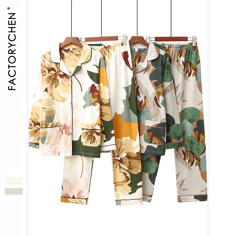 Women Abstract Graffiti Pijamas 100% Cotton Pajamas Spring Loose Plus ...