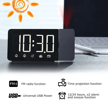 

Projection Alarm Clock Radio function Digital Date Snooze Function Backlight Projector Desk Table Led Clock With Time Projection