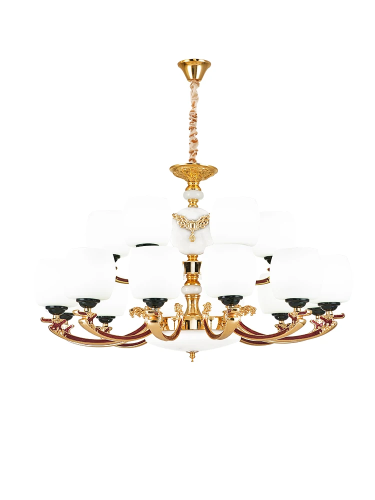 European Zinc Alloy Large Chandelier Compound Building Jade Living Dining Room Hanging Lighting Villa Hotel Lobby Simple Lamp