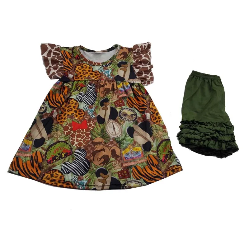 

boutique Children clothing set animal farm pattern ruffled tops with green icing shorts sets