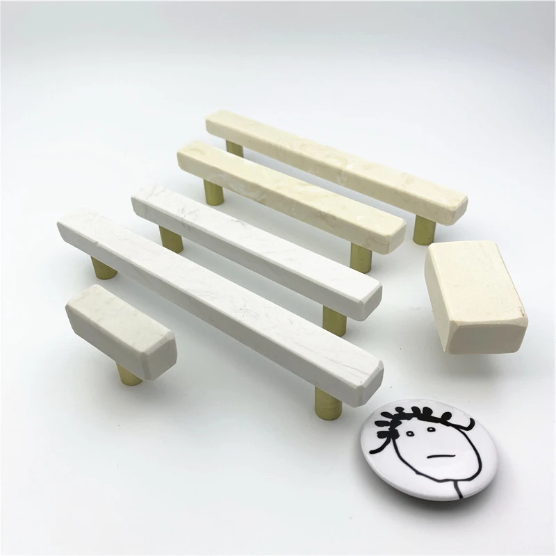 

LCH Nordic Style Natural Marble Cabinet Knob on Solid Aluminium Base Drawer Pull Furniture Handles Mini Brass Knob
