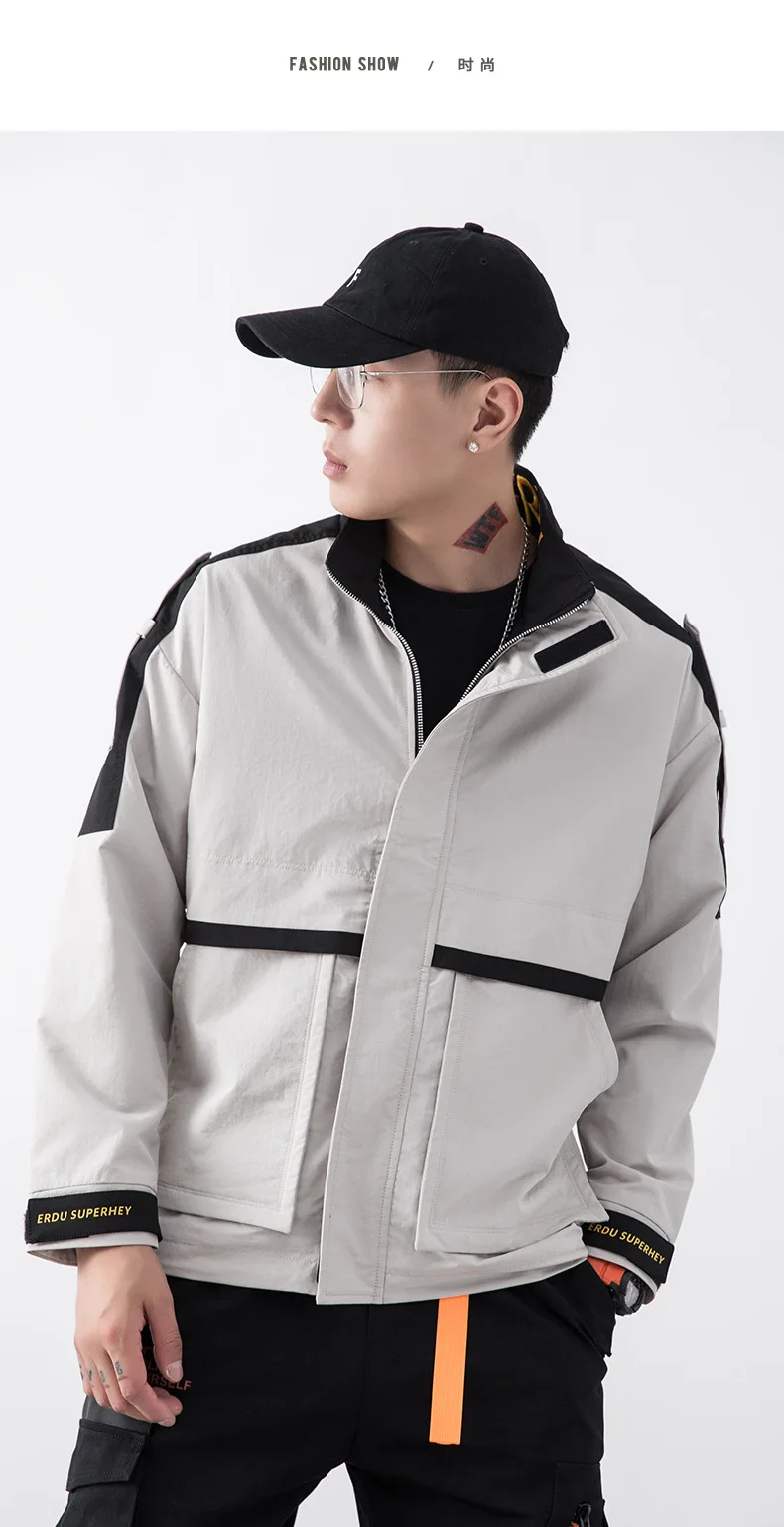 Autumn jacket men spring jackets mens solid color street Hip-hop style coat newest yellow fashion clothes red lapel latest