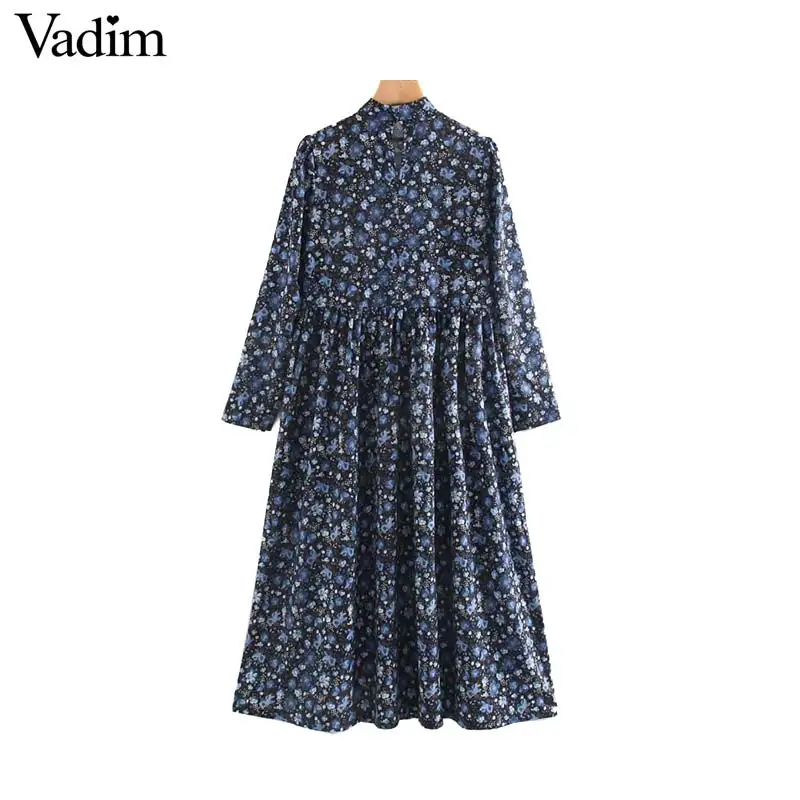 Vadim, женское шикарное платье миди с цветочным принтом, длинные рукава, воротник-стойка, плиссированные Женские повседневные винтажные платья, vestido mujer QC962