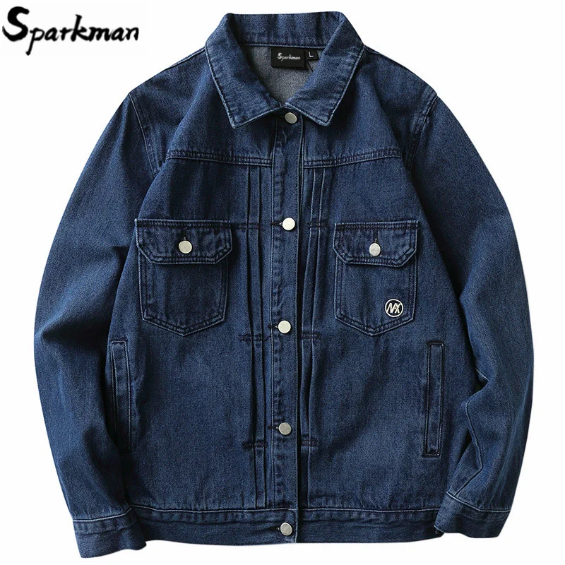 Crane Embroidered Denim Jacket Japanese Harajuku Men Hip Hop Jeans Jacket Streetwear Denim Bomber Jacket Black Blue Cotton