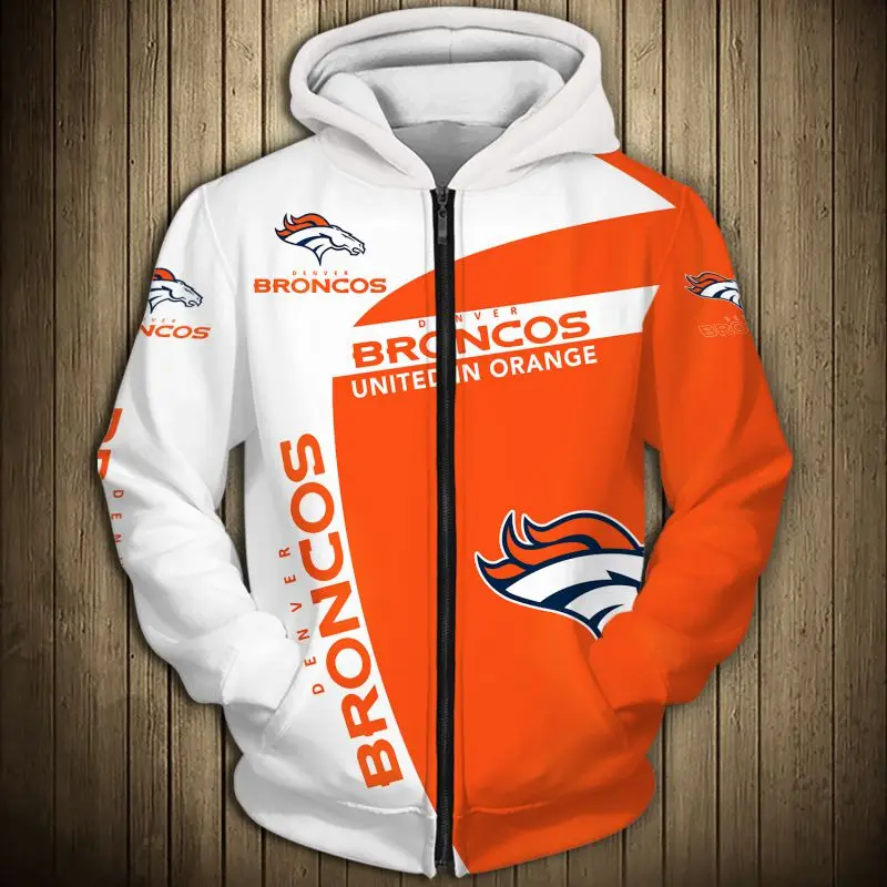Sudaderas con cremallera los Broncos del fútbol americano, sudaderas con costura de color blanco y naranja, con estampado de caballo 3D, Denver Fashion 1|Sudaderas con capucha y sudaderas| - AliExpress