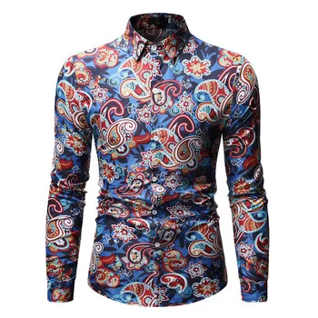 

Fashion Hawaiian Style Leisure Printing Long-sleeved Shirt Tops Blouse Slim Fit Shirts Men's Casual Dress Shirts 19 Colors 8.13
