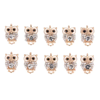 

10Pcs Rhinestone Crystal Owl Enamel Charms Pendant DIY Jewelry Craft Findings