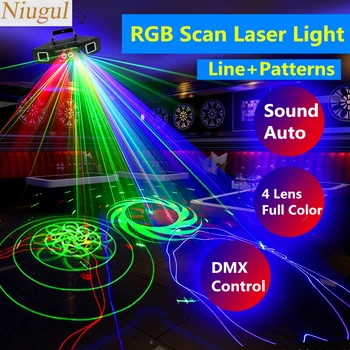 

4 Lens Pattern Line Network Mix Scan Laser Light Xmas DJ Show Beam Moving Ray DMX512 Stage Laser Lighting RGB DMX Scan Projector